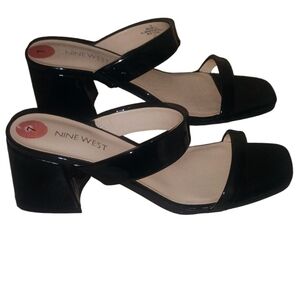 Nine West Glossy Black Heeled Sandals Size 7